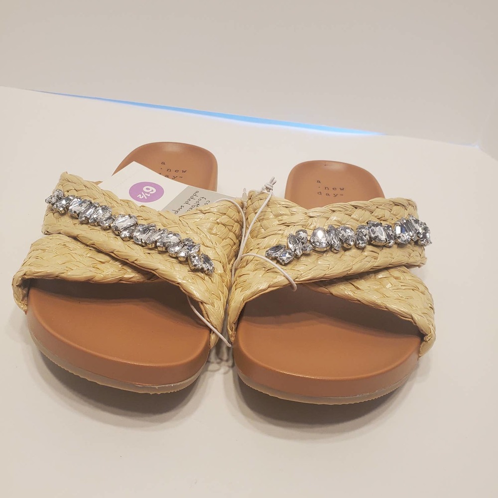 Women's Phylis Raffia Slide In Almond - A New Day, Size 6.5